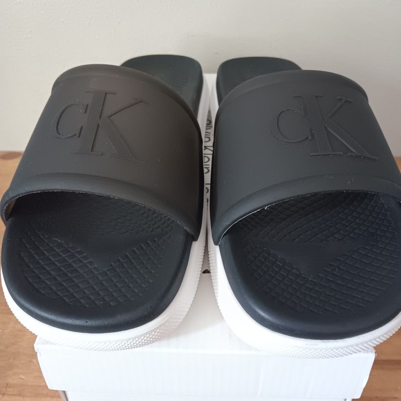 Calvin Klein Shoes - Calvin Klein Peari Slide Sandals Womens 10 M Black NWB CK Logo Slip On